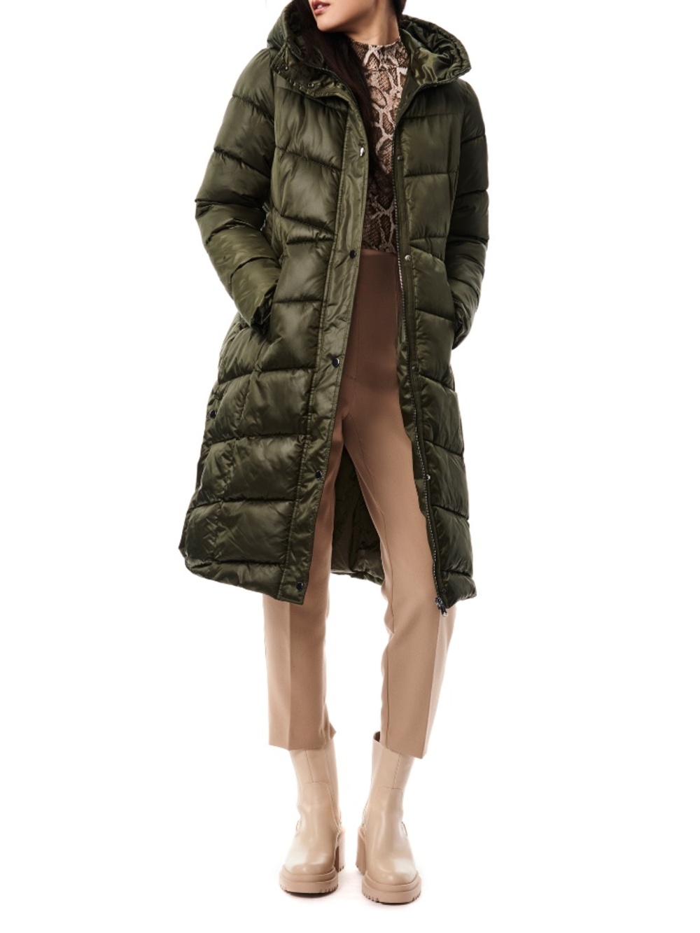 Bernardo Shiny Insulated Puffer Coat Dark Green Small NWT
